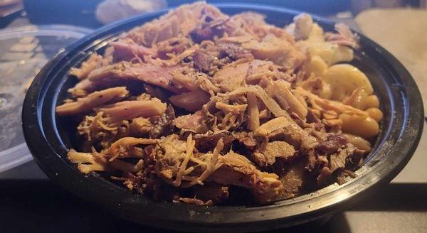 brisket and mac bowl combined with 2 meat platter with brisket an 2 sides and 2 meat platter with 1 side.  total cost for this bowl ?  45.00