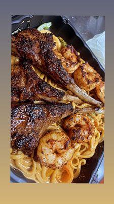 Surf & Turf Lamb and Shrimp Cajun pasta