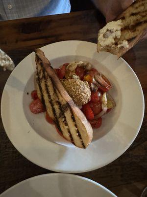 Goat cheese and heirloom tomatoes.