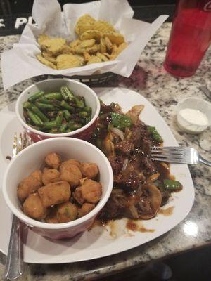 Hawaiian steak tips and fried pickles....yummy!!