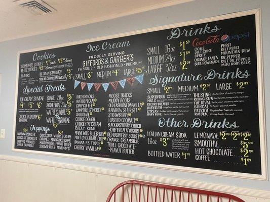 Ice cream flavors and menu