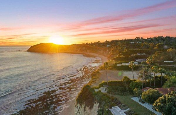 Sunset drone photos of malibu private beach by revepix