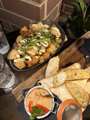 Patatas bravas, Smoked Hummus and Roasted Peppers