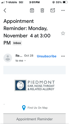 Here are emails received confirming the appointments made many weeks before. Both allergy and appointment staff were very dismissive.