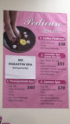 Be aware of the pedicure menu.