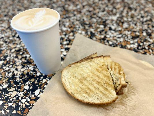 Caramel Honeycomb Latte and Eggplant Parmesan Panini