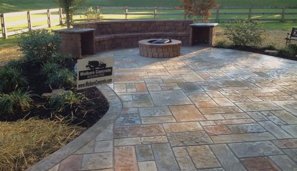 Stamped Concrete Patio Cincinnati 45039 Patio also has a Seating Bench and Fire Pit along with a water feature