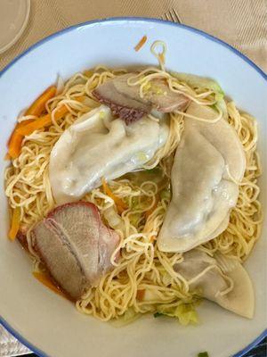 Chinatown Style Noodle Soup with roast pork and chicken wontons