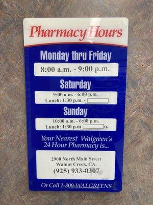 Their Pharmacy hours - as of January 16th, 2022.