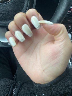 The color is supposed to white and it turned yellow and the shellac was breaking off. Less than 24 hours.