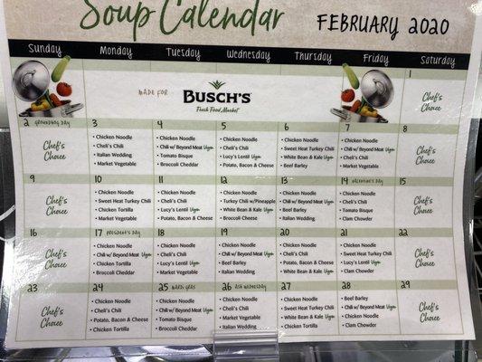 February 2020 soup schedule