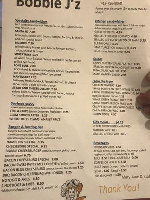 They do take out and I've noticed the menu isn't posted anywhere, so here it goes!