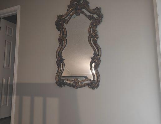 Walls, trim, doors, antique mirror frame