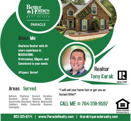 Charlotte Realtor with 20 years experience in NEGOTIATIONS. Professional, Diligent, and Committed to your needs.