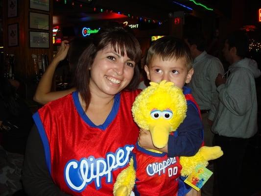 I met them at the Clipper Viewing Party in Hermosa.  I Love Big Birds outfit!! 12/5/07