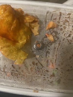 This was inside my egg roll. Almost chipped my teeth.