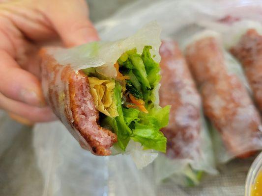 Inside the grilled pork spring roll (Nem Nuong Cuon)