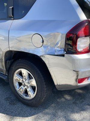 Damage from the accident before going to Ron's Body Shop