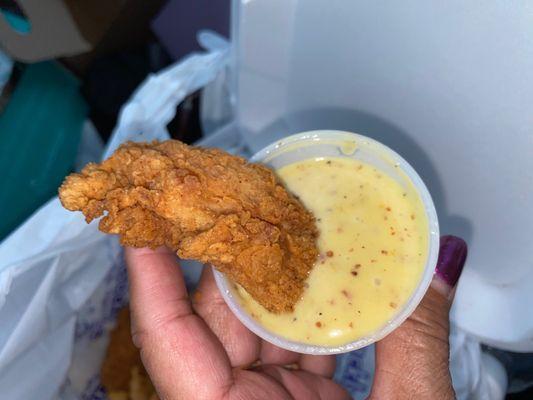 Kids chicken fingers and honey mustard