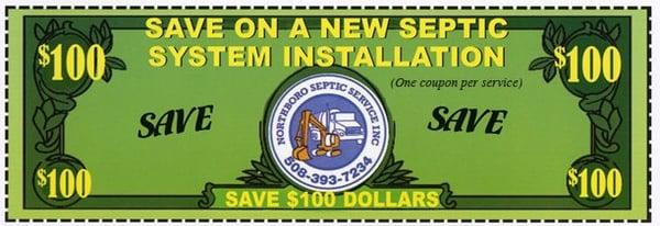 Save $100 on a new Septic System Installation through Curtis Septic Service