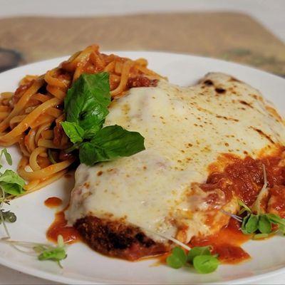 Chicken Parmigiana with Spaghetti and our Marinara Sauce