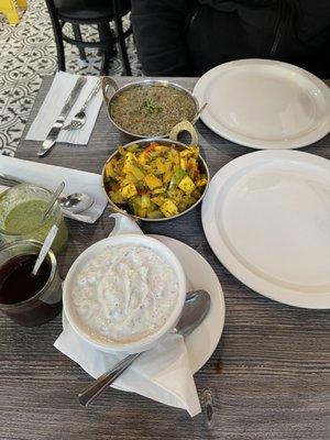 Shimla Paneer, dal makhni. Raita, tamarind chutney, mint coriander chutney