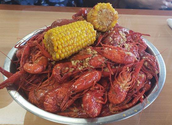 6 lbs garlic butter, added corn and sausage