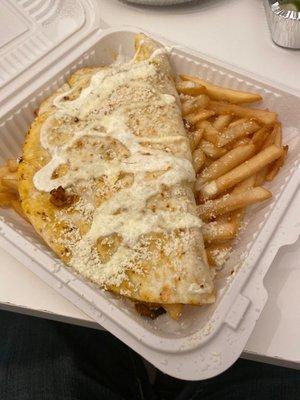 Pastor quesadilla with fries