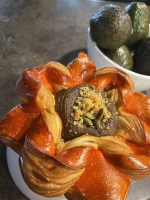 Pumpkin croissant with almond streusel! Absolutely gorgeous!