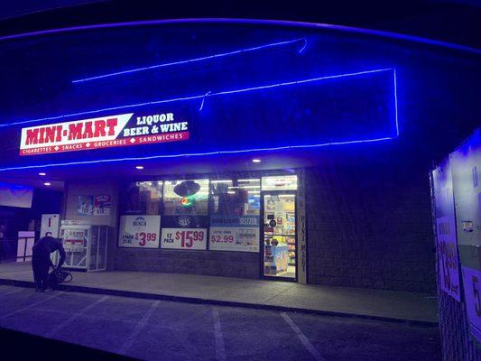 Lit up store front