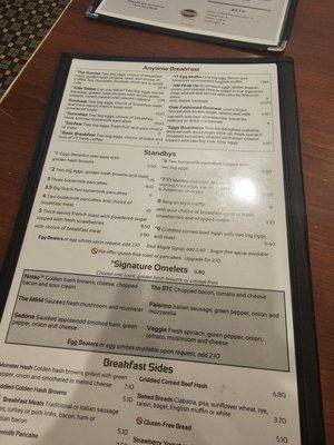 Breakfast menu