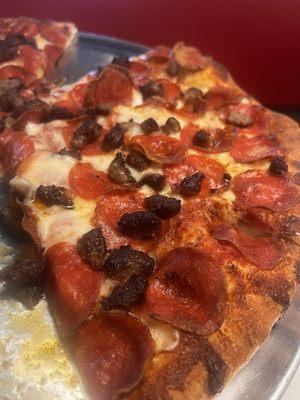 Pepperoni and sausage pizza so good!