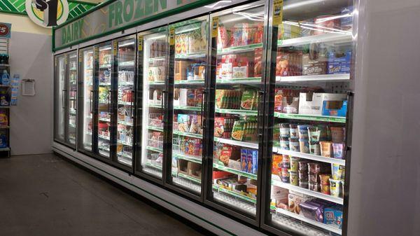 Decent selection of frozen & refrigerated foods.