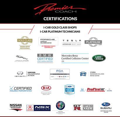 We are proud to be certified with over 18 vehicle manufacturers!