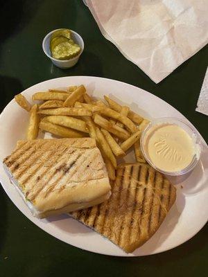 Cuban with fries and queso