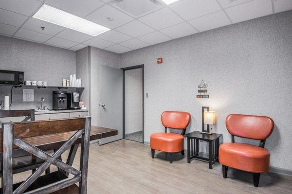 Our upstairs breakroom is the perfect place to chill in-between meetings.