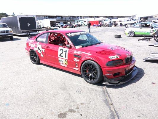 Bimmerworld wing, front splitter, canards, and headlight blanks installed on my E46 M3 racecar.