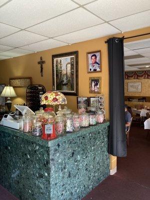 Hostess counter with candy galore