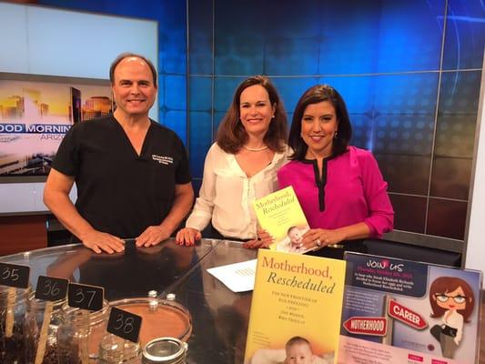 Dr Couvaras on set with Good Morning Arizona discussing importance of egg freezing and advanced maternal age