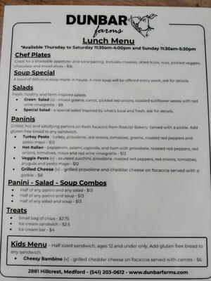 Lunch Menu (Th- Sun)