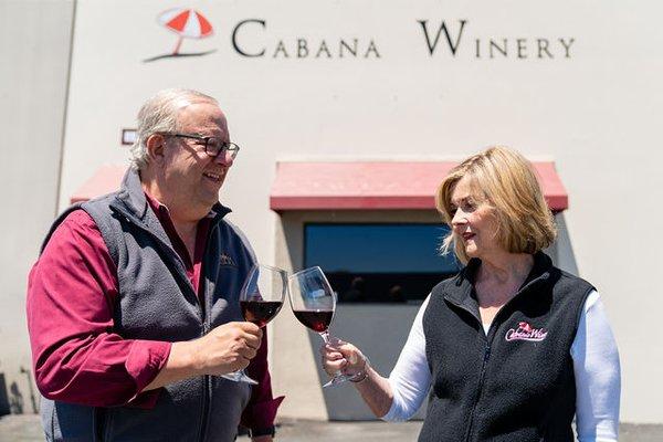 Robert & Rene saluting the new tasting room