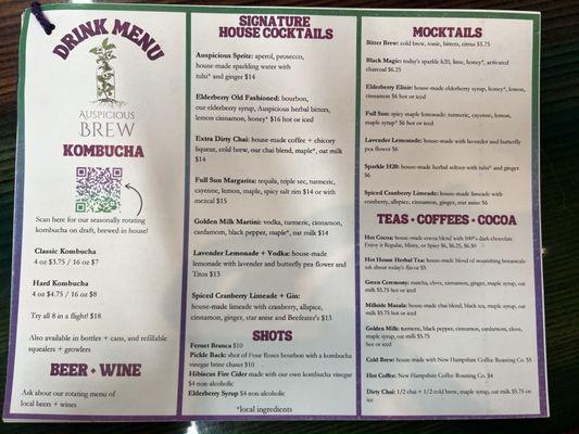 Drinks menu