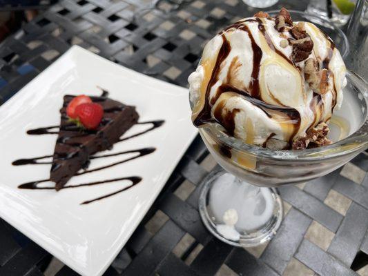 Flourless chocolate cake and the sundae