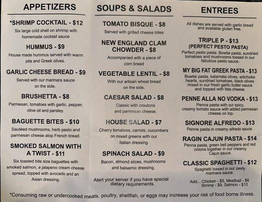 Apps & Entrees menu 7/2024