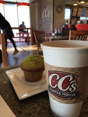 Coffee and a pistachio muffin