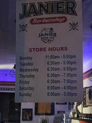 New store hours as of Jan 2024