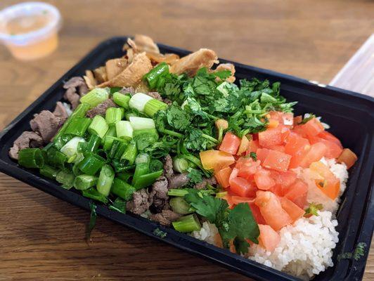 Pork belly and beef rice bowl