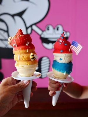 Winnie the Pooh Berry: hunny nut ice cream and a butterscotch-berry dip Summer Patriot: cherry, bourbon vanilla, blue raspberry