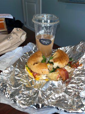 Glorious breakfast!      Pictured: ---O'Sunny Day  egg  breakfast sandwich.  ---Ice Coffee.   -Heaven.