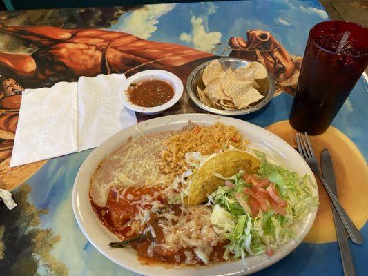 Combo #2.  Chile relleno , taco , and enchilada. All my faves. Super fresh, made with love and the rice is on point!!!